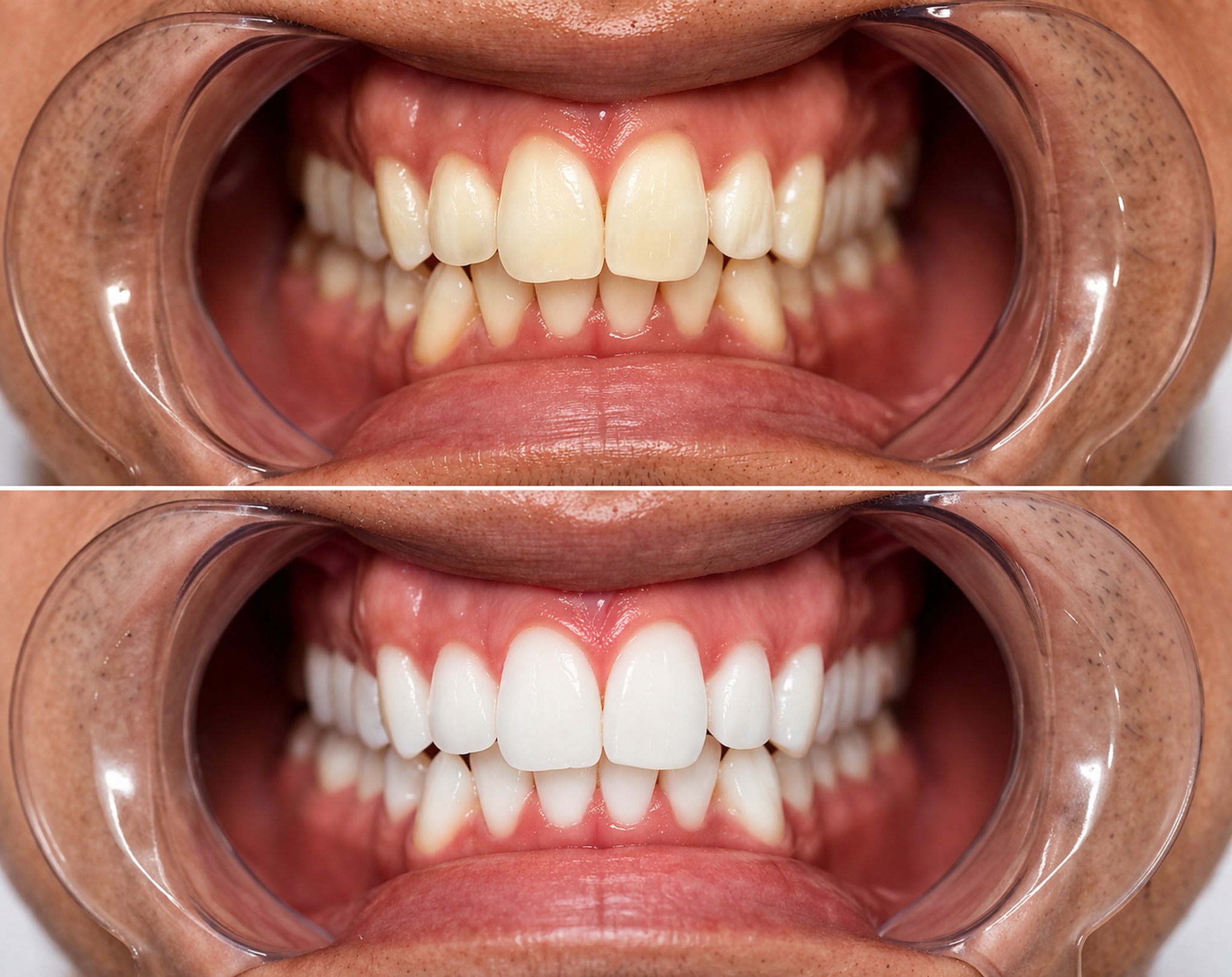 Before and after professional teeth whitening results